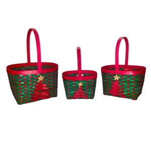 Christmas Red & Green Wicker Baskets with Gold Tree